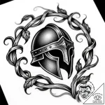 Etched vines consuming helm, artistic tattoo… – style Flux Inscriptions – tattoo sketch (11.11.2025 00:37)
