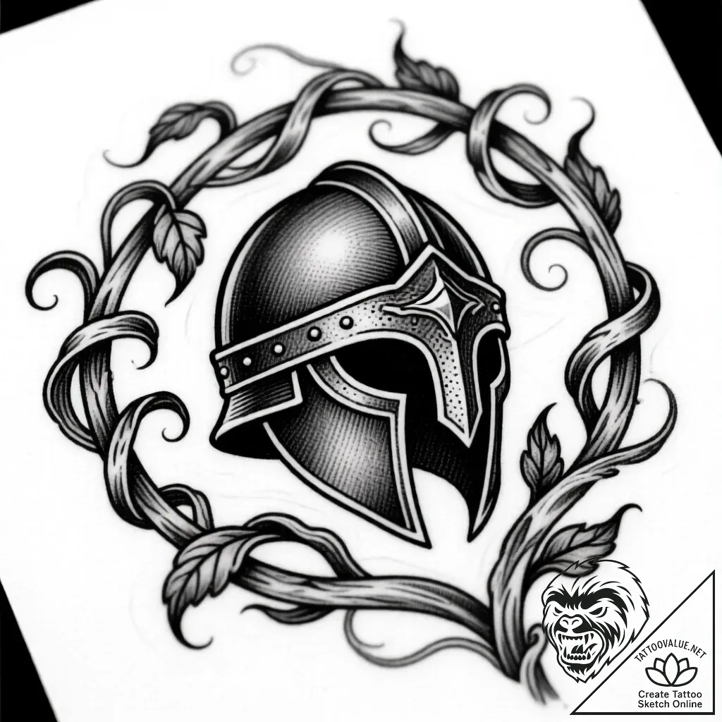 Etched vines consuming helm, artistic tattoo... - style Flux Inscriptions - tattoo sketch (11.11.2025 00:37)