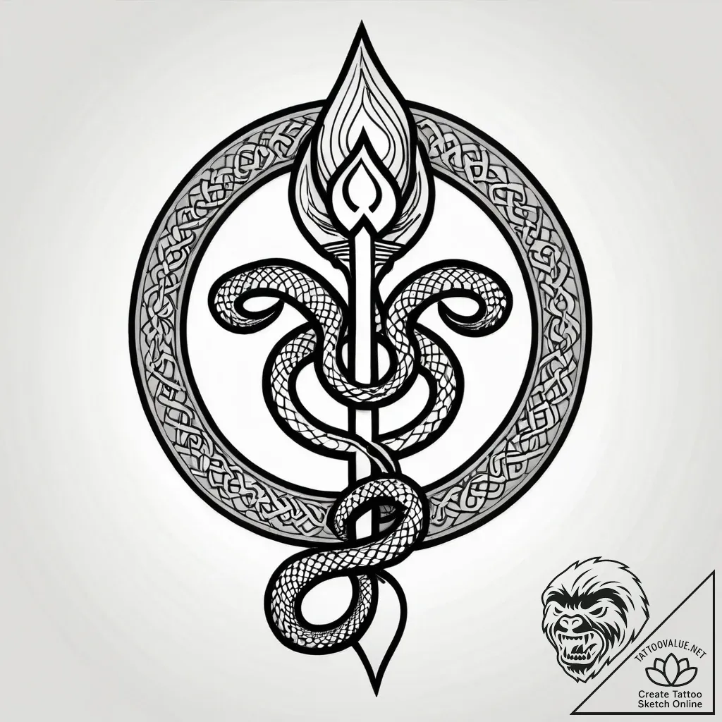 Nether serpent devouring flame, tattoo flash... - style Jagger Old - tattoo sketch (11.11.2025 00:45)