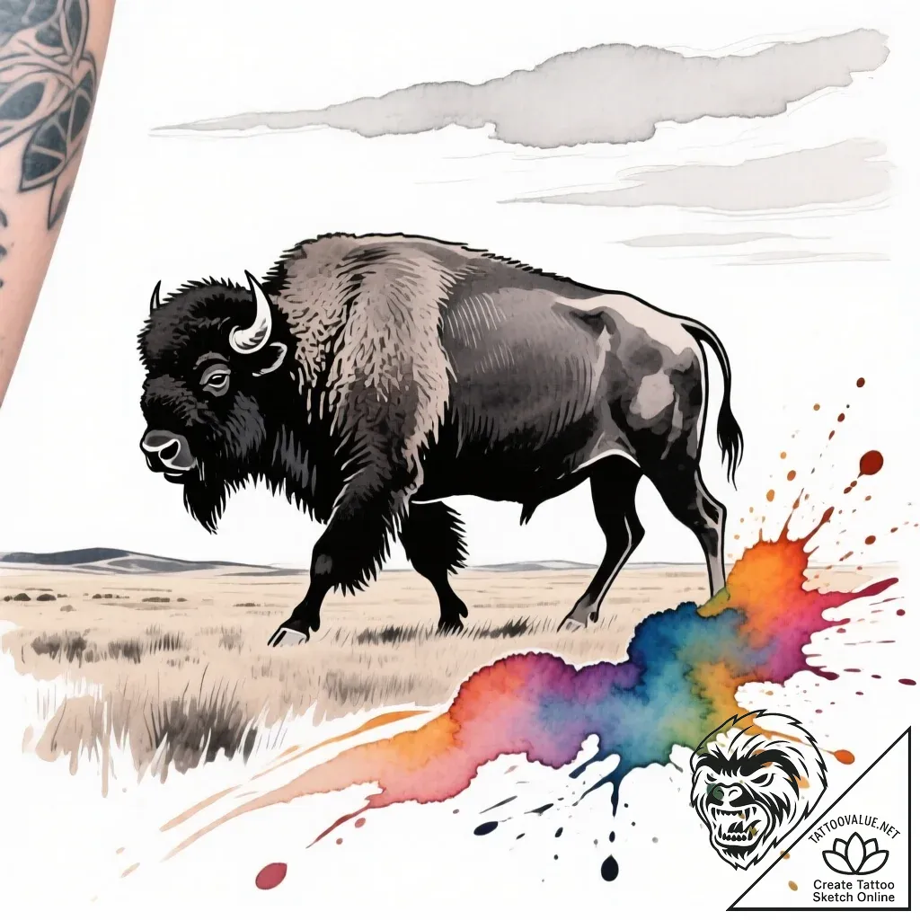 A majestic bison roaming open plains, america... - style Flux Inscriptions - tattoo sketch (11.11.2025 00:49)