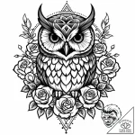 Owl pendant hanging from chain, tattoo drawin… – style Jaeger Mini – tattoo sketch (11.11.2025 00:55)