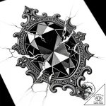 Sapphire shard devouring relic, artistic tatt… – style Flux Inscriptions – tattoo sketch (11.11.2025 01:01)