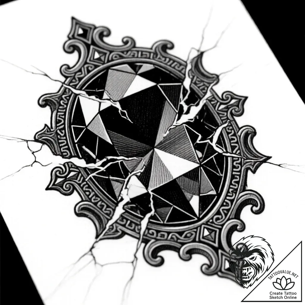 Sapphire shard devouring relic, artistic tatt... - style Flux Inscriptions - tattoo sketch (11.11.2025 01:01)