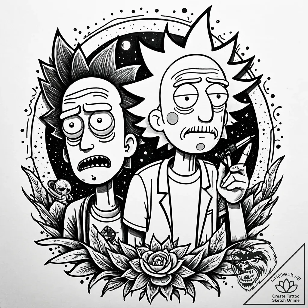 80 сђрёрє рё рјрѕсђс‚рё (rick and morty вђ” р... - style Jaeger Simple - tattoo sketch (11.11.2025 01:28)