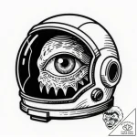 Astronaut’s helmet reflecting a monstrous eye… – style Flux Inscriptions – tattoo sketch (11.11.2025 01:49)