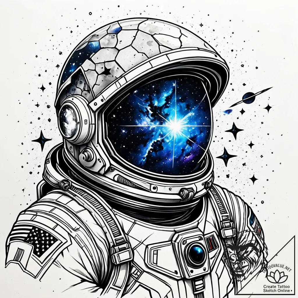 Astronaut with a cracked helmet revealing a g... - style Jaeger Simple - tattoo sketch (11.11.2025 01:52)