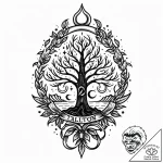Gilded relic beneath spectral tree, tattoo fl… – style Jaeger Mini – tattoo sketch (11.11.2025 01:55)