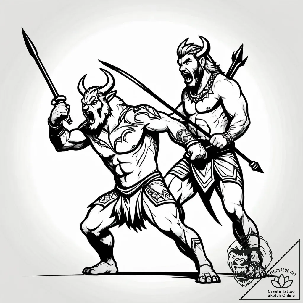 Tattoo sketch, croods hunting scene with spea... - style Jagger Old - tattoo sketch (11.11.2025 01:58)