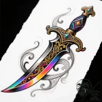 Ancient blade with bleeding edge, ink illustr… – style Flux Inscriptions – tattoo sketch (11.11.2025 02:01)