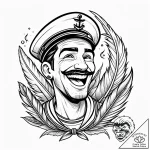 Tattoo sketch, tulio laughing with feathers f… – style Jaeger Simple – tattoo sketch (11.11.2025 02:27)