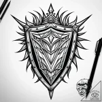 Kite shield crowned with thorns, ink illustra… – style Jaeger Simple – tattoo sketch (11.11.2025 03:16)