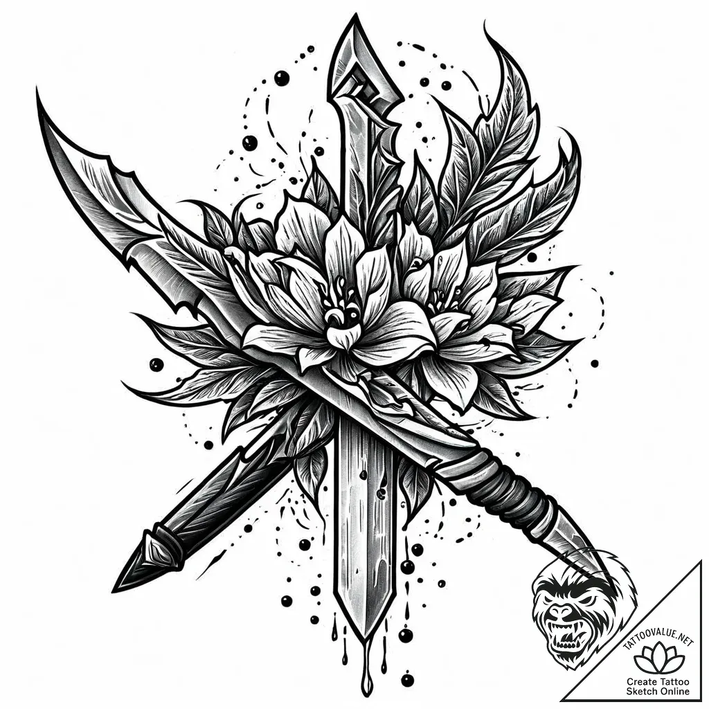 Knife breaking through ice bloom, artistic ta... - style Jaeger Mini - tattoo sketch (11.11.2025 03:19)