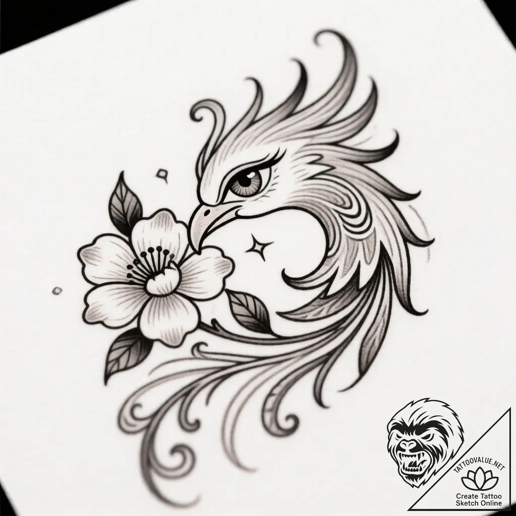 Phoenix eye devouring celestial bloom, tattoo... - style Flux Inscriptions - tattoo sketch (11.11.2025 03:25)