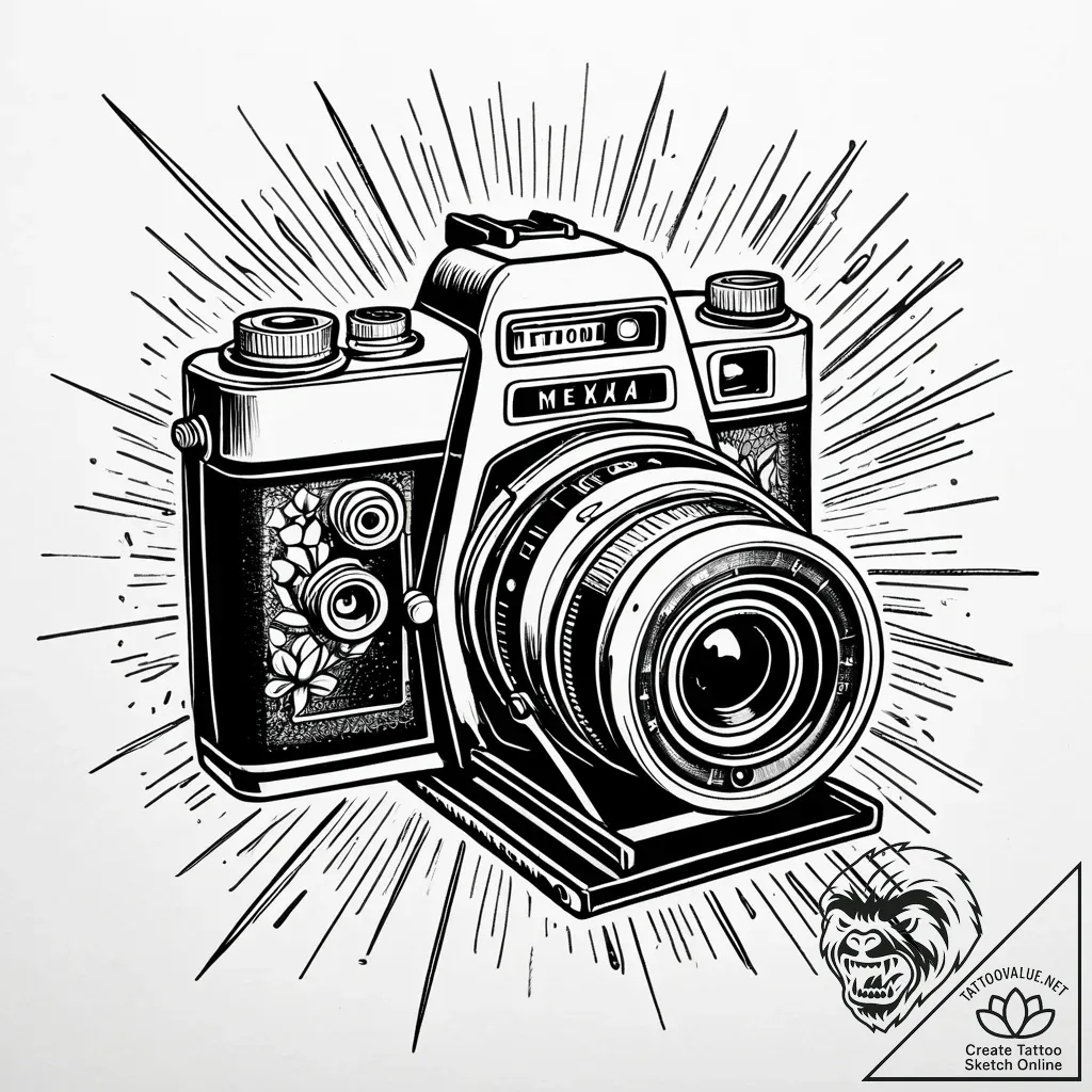 Tat tattoo sketch, vintage camera with film r... - style Jaeger Simple - tattoo sketch (11.11.2025 03:28)