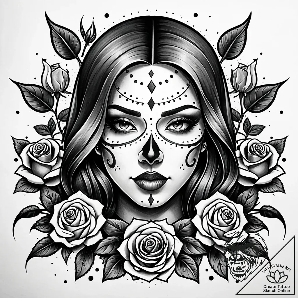 Portrait with hollow eyes, concept art for ta... - style Jaeger Simple - tattoo sketch (11.11.2025 03:52)