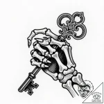 Key in skeletal grip, tattoo line art, black… – style Flux Inscriptions – tattoo sketch (11.11.2025 04:01)