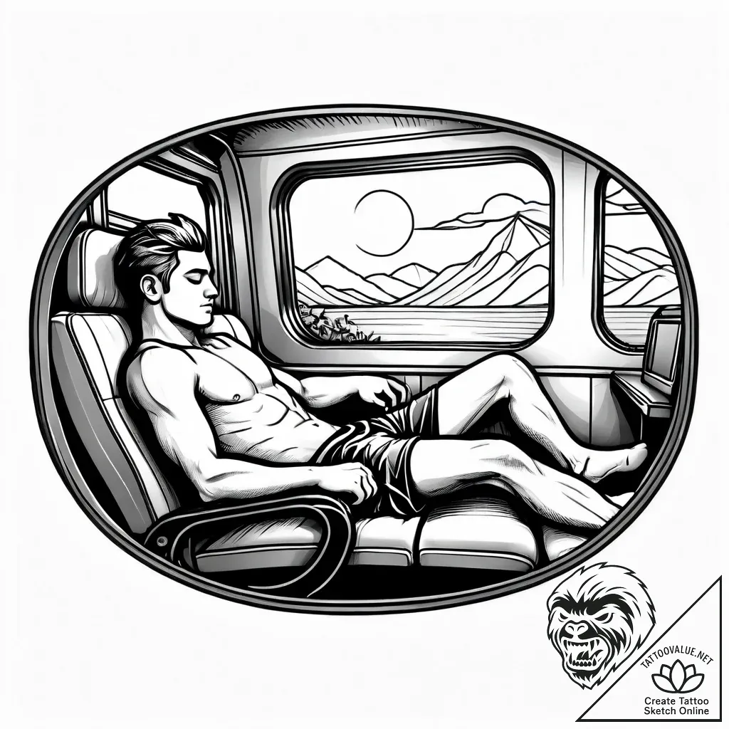 Tattoo sketch, boy sleeping on train seat, pe... - style Jagger Old - tattoo sketch (11.11.2025 04:30)