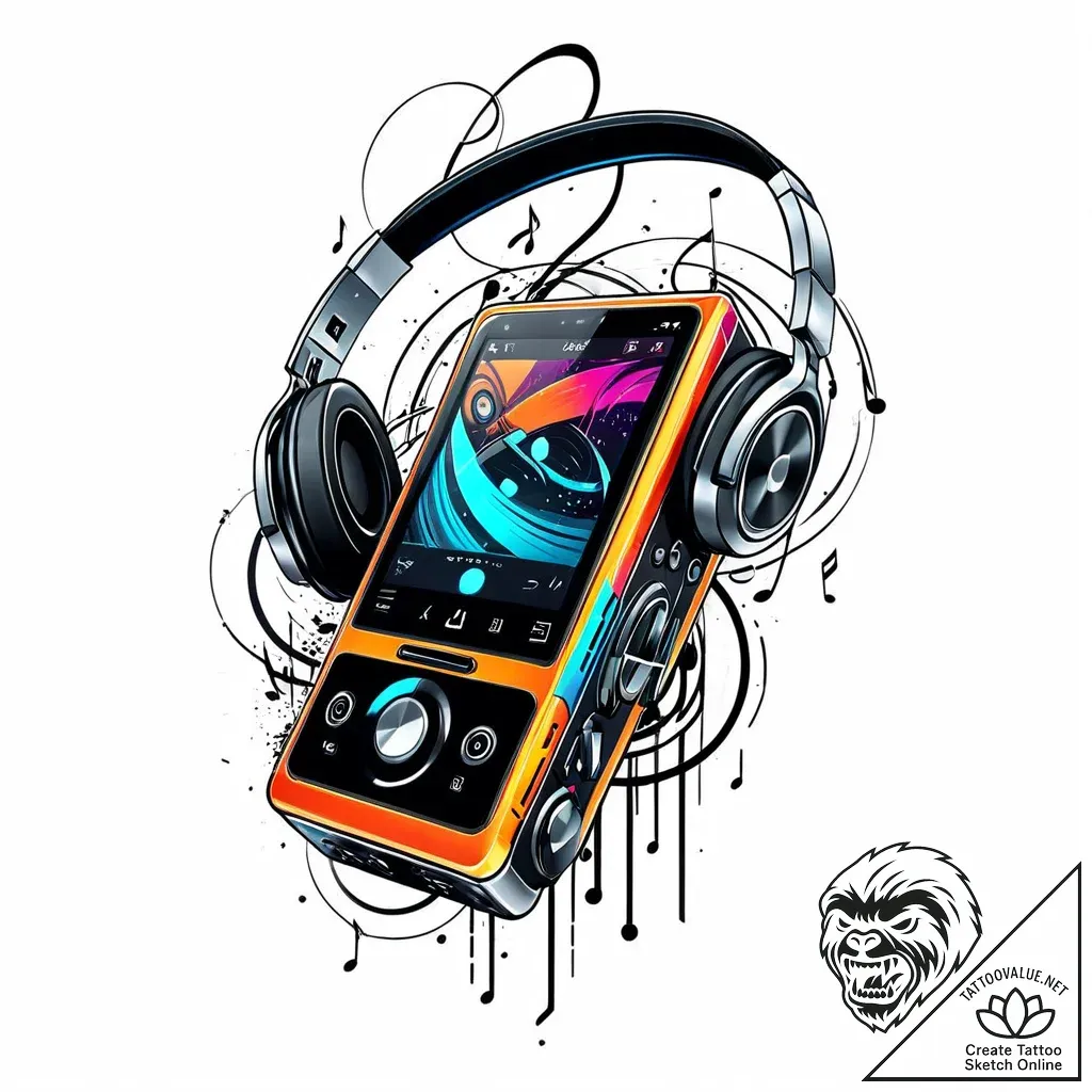 Music player - style Jaeger Mini - tattoo sketch (11.11.2025 04:52)