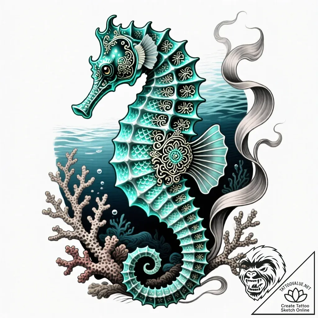 A seahorse with intricate patterns (is there,... - style Flux Inscriptions - tattoo sketch (11.11.2025 05:34)