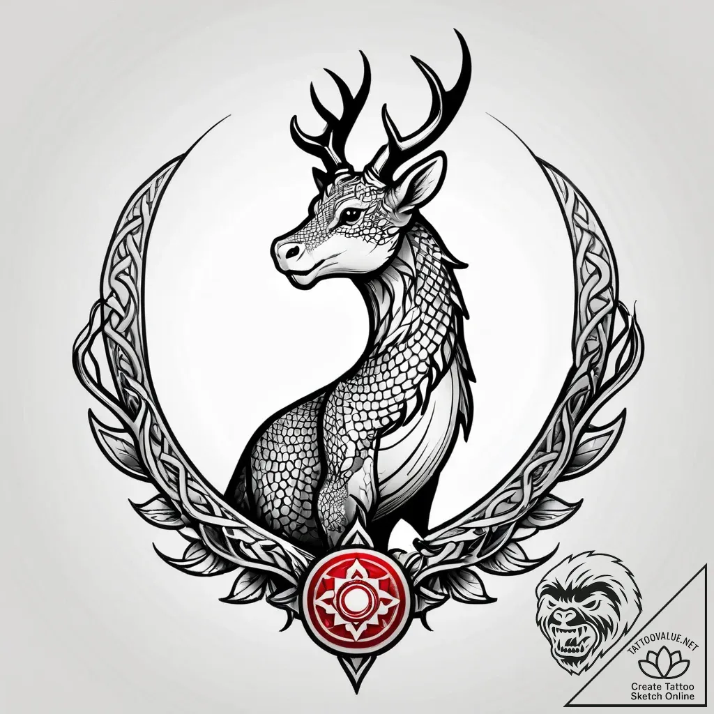 Burning stag encircled by chain, concept art... - style Jagger Old - tattoo sketch (11.11.2025 05:45)