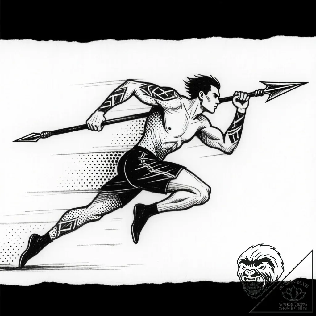 Tattoo sketch, eep running through jungle wit... - style Flux Inscriptions - tattoo sketch (11.11.2025 05:46)