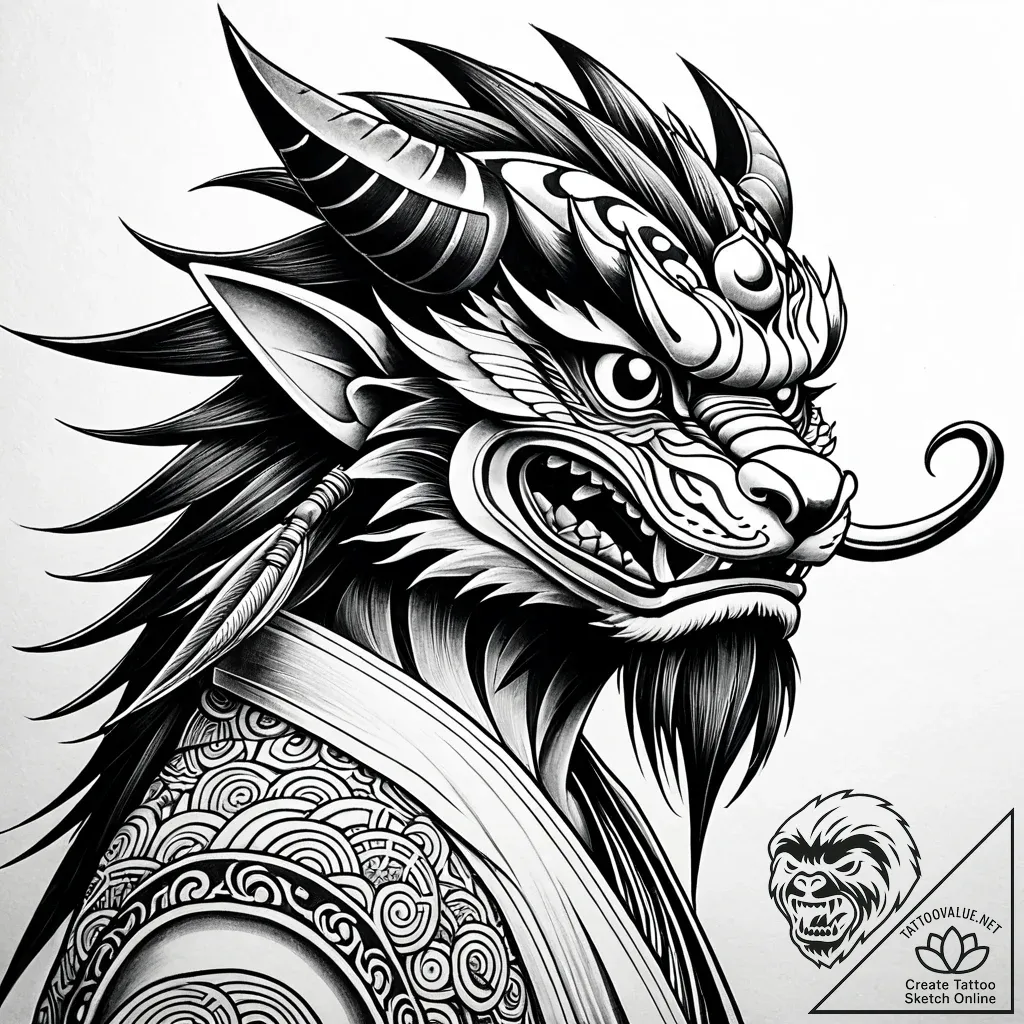 A tengu with a long nose, tattoo sketch desig... - style Jaeger Simple - tattoo sketch (11.11.2025 06:01)