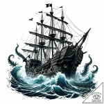 Pirate ship fighting a kraken – style Jaeger Mini – tattoo sketch (11.11.2025 06:04)