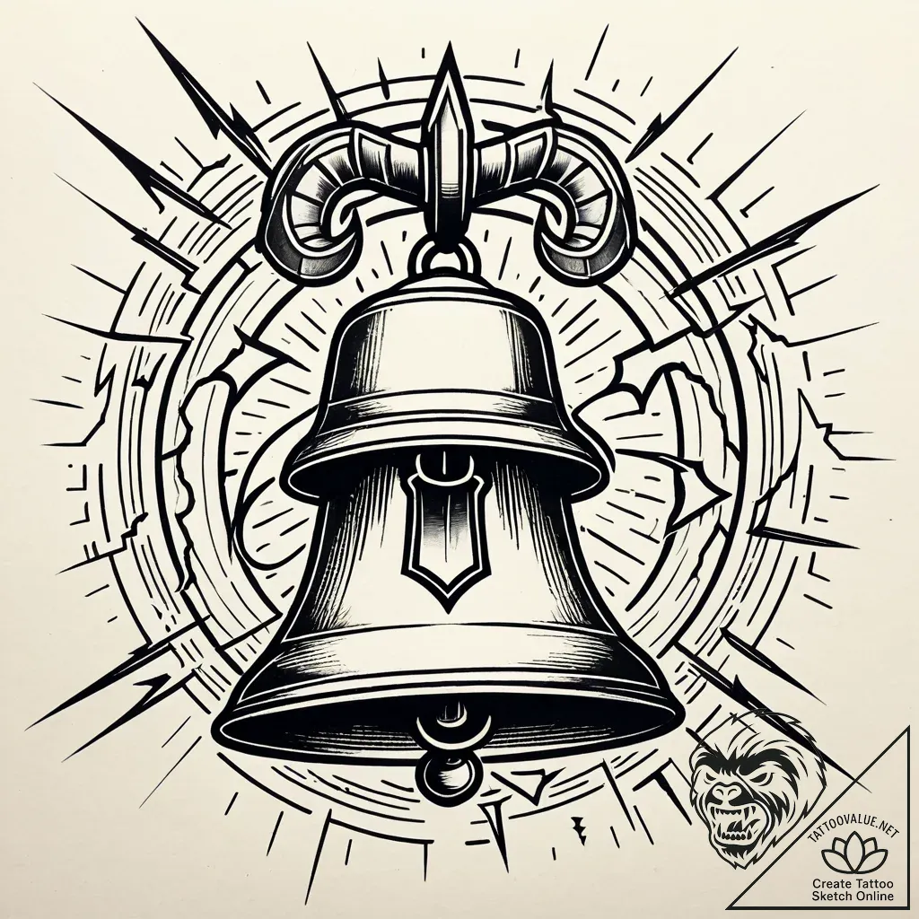 Ringing bell with a crack shaped like a light... - style Jaeger Simple - tattoo sketch (11.11.2025 06:13)