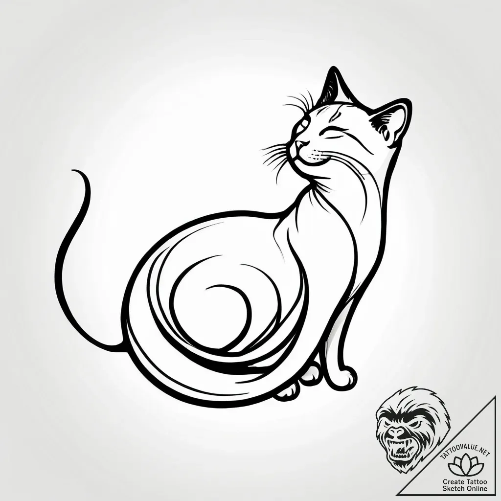 Tattoo sketch, slender cat silhouette curled... - style Jagger Old - tattoo sketch (11.11.2025 06:19)