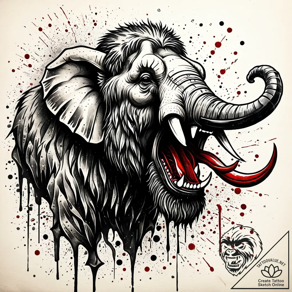 Eskizto, tattoo sketch, manny mammoth roaring... - style Jaeger Simple - tattoo sketch (11.11.2025 06:22)