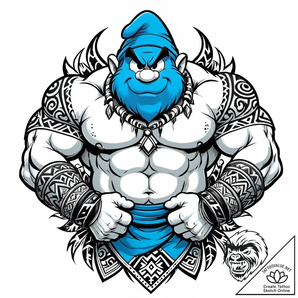 Tattoo sketch, hefty smurf flexing muscles wi... - style Jaeger Mini - tattoo sketch (11.11.2025 06:25)