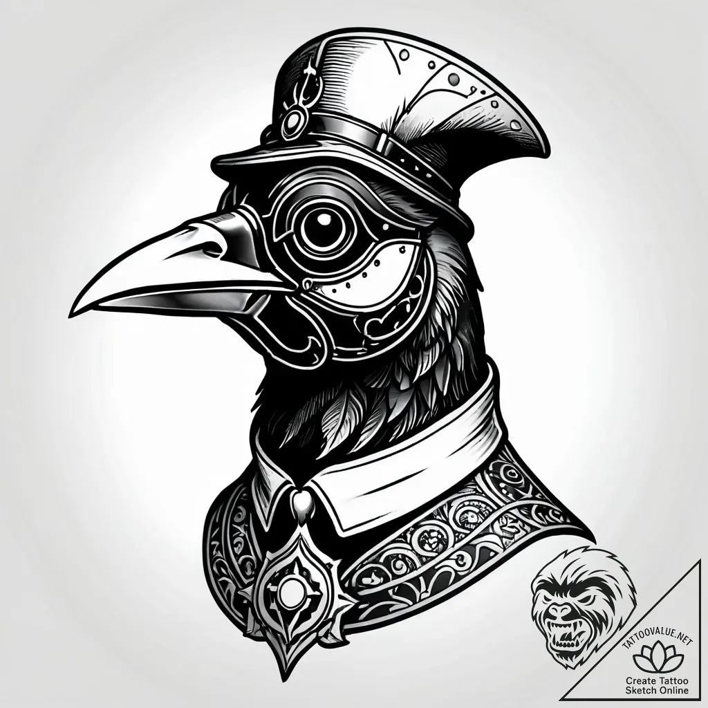 Crow wearing a plague doctor mask, tattoo lin... - style Jagger Old - tattoo sketch (11.11.2025 06:27)