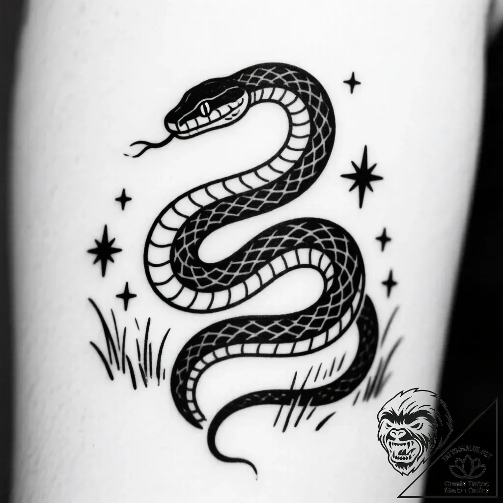 Twilight serpent weaving through stars, artis... - style Flux Inscriptions - tattoo sketch (11.11.2025 06:31)
