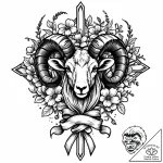 Ram’s horns decorated with wildflowers and ri… – style Jaeger Mini – tattoo sketch (11.11.2025 06:48)