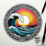 Sunset over waves, inside a circle, tattoo dr… – style Jaeger Simple – tattoo sketch (11.11.2025 07:22)