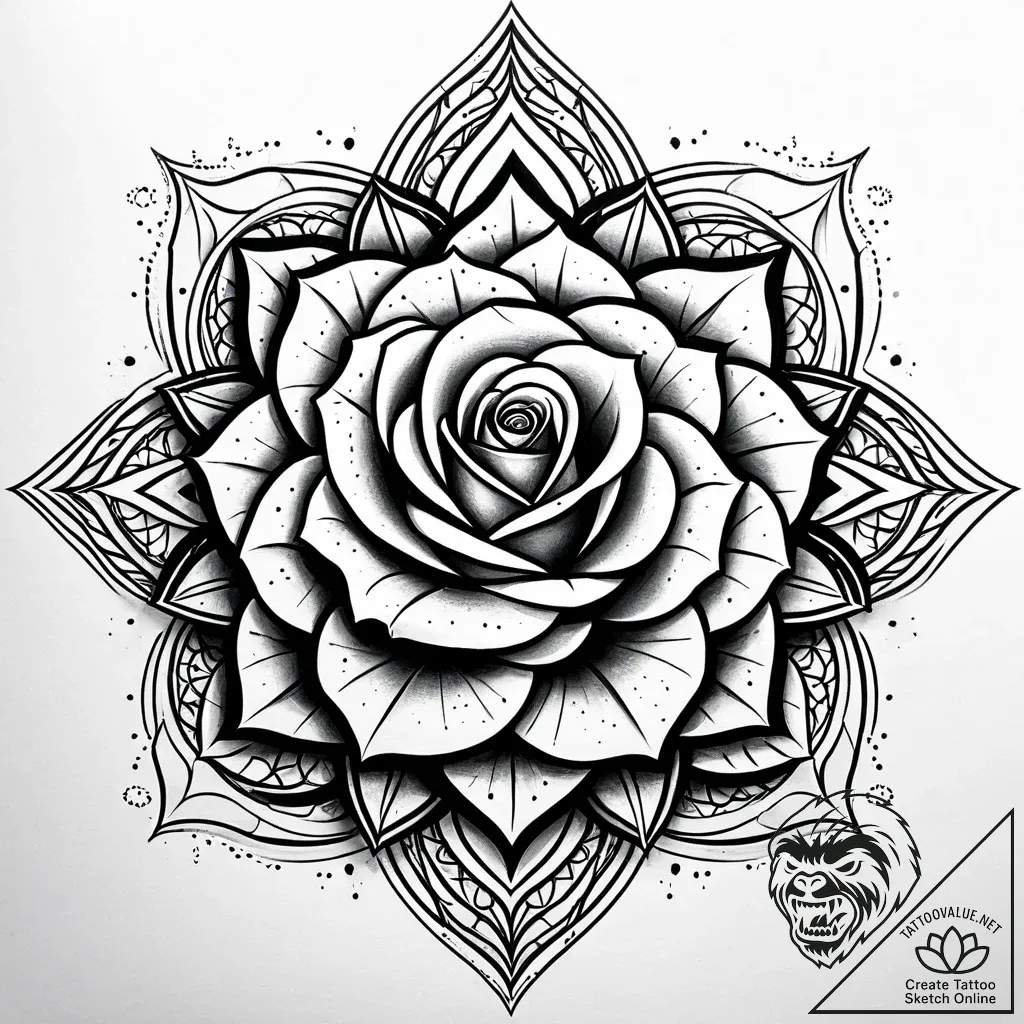 Engraved rose bleeding into void, concept art... - style Jaeger Simple - tattoo sketch (11.11.2025 07:58)