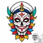 Opera mask with skeletal smile, tattoo sketch… – style Jaeger Mini – tattoo sketch (11.11.2025 08:13)