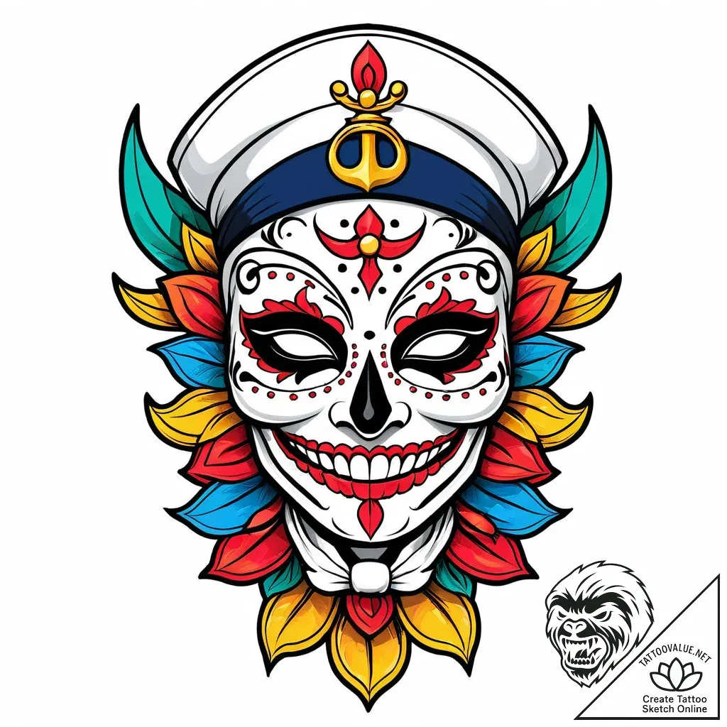 Opera mask with skeletal smile, tattoo sketch... - style Jaeger Mini - tattoo sketch (11.11.2025 08:13)