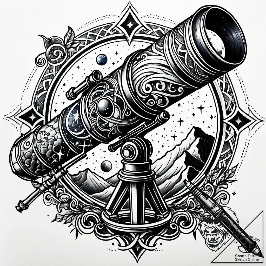 Telescope, pointed towards a specific planet... - style Jaeger Simple - tattoo sketch (11.11.2025 08:22)