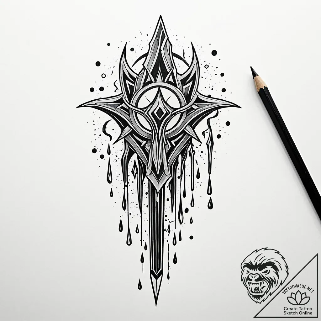 Ashen blade dripping cosmic ichor, tattoo lin... - style Jaeger Simple - tattoo sketch (11.11.2025 08:34)