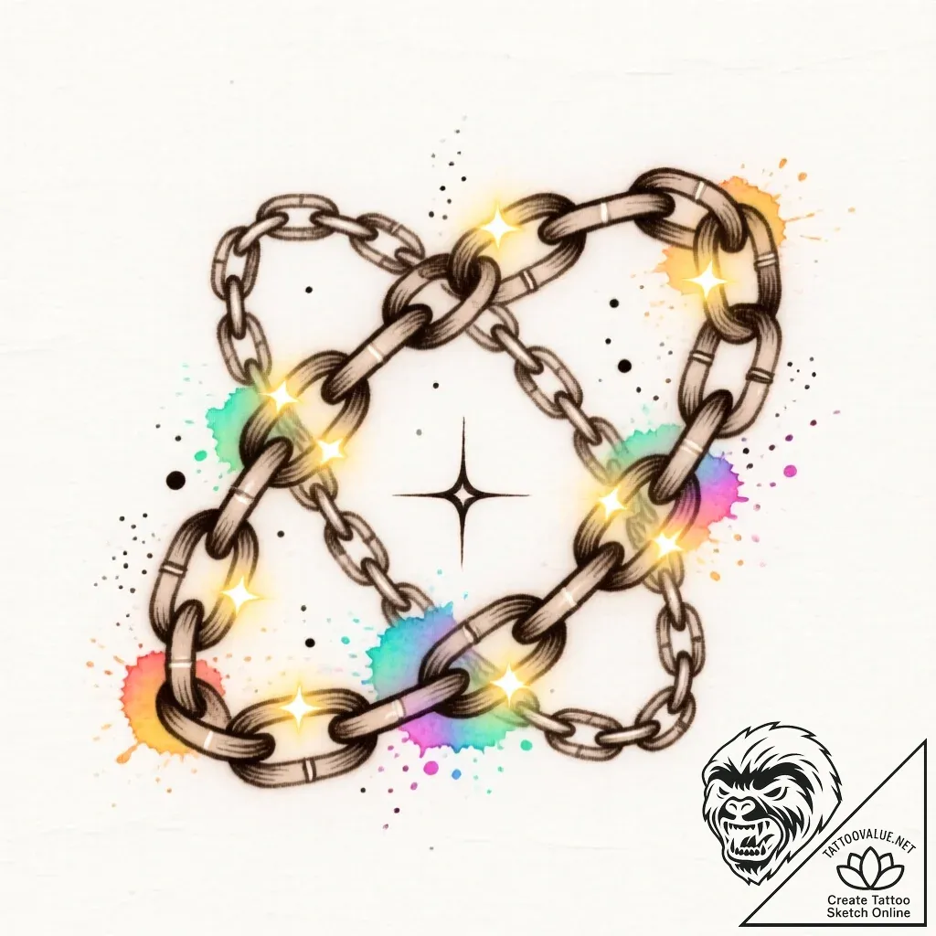 Astral chains glowing bright, tattoo drawing... - style Flux Inscriptions - tattoo sketch (11.11.2025 08:43)
