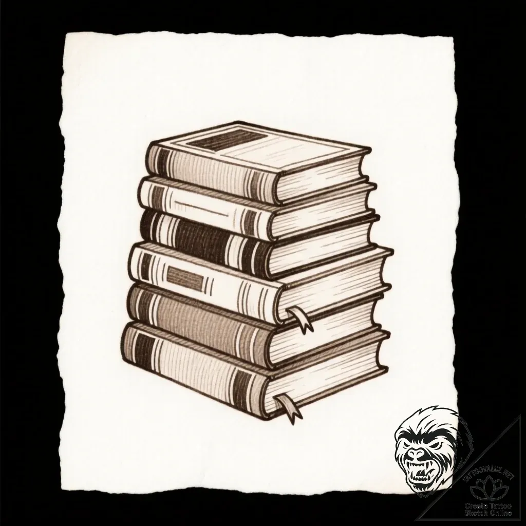 A detailed book stack, knowledge,, tattoo fla... - style Flux Inscriptions - tattoo sketch (11.11.2025 08:55)