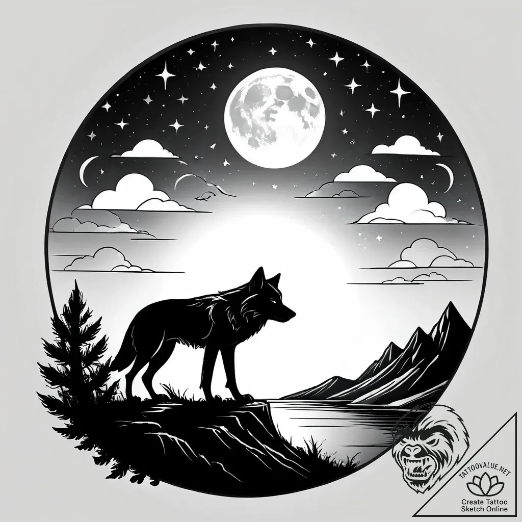 Tat tattoo sketch, lone wolf silhouetted on c... - style Jagger Old - tattoo sketch (11.11.2025 09:04)