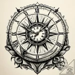 Ashen clock with shattered face, tattoo line… – style Jaeger Simple – tattoo sketch (11.11.2025 09:10)