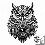 Cybernetic owl with telescopic, camera-like e… – style Jaeger Mini – tattoo sketch (11.11.2025 09:13)