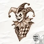 Jester, concept art for tattoo, clean lines,… – style Flux Inscriptions – tattoo sketch (11.11.2025 09:19)