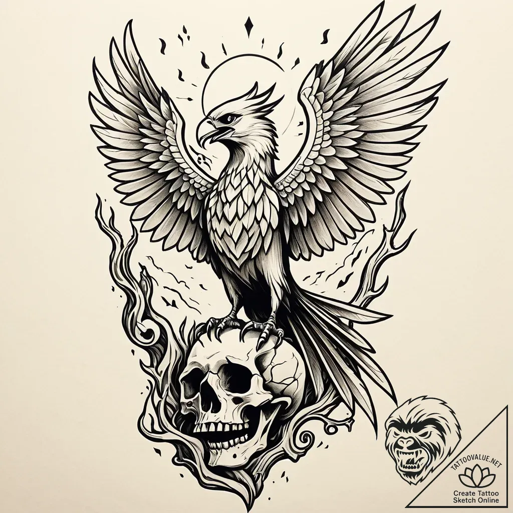 Harpy singing on a cliff of bones, ink illust... - style Jaeger Simple - tattoo sketch (11.11.2025 09:22)