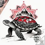 Tortoise carrying a miniature world on its sh… – style Flux Inscriptions – tattoo sketch (11.11.2025 09:31)