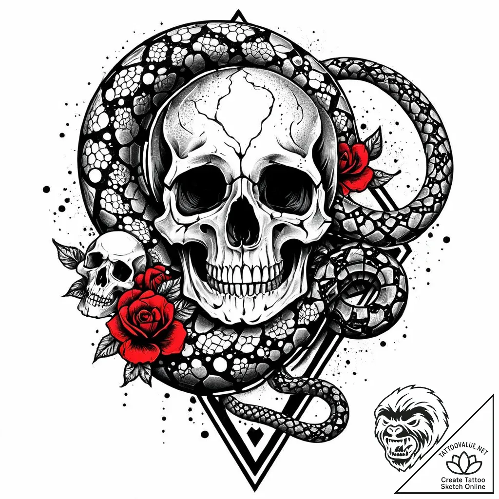 Ashen serpent slithering over skull, artistic... - style Jaeger Mini - tattoo sketch (11.11.2025 09:37)