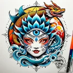 Tat tattoo sketch, mystic with glowing third… – style Jaeger Simple – tattoo sketch (11.11.2025 09:46)